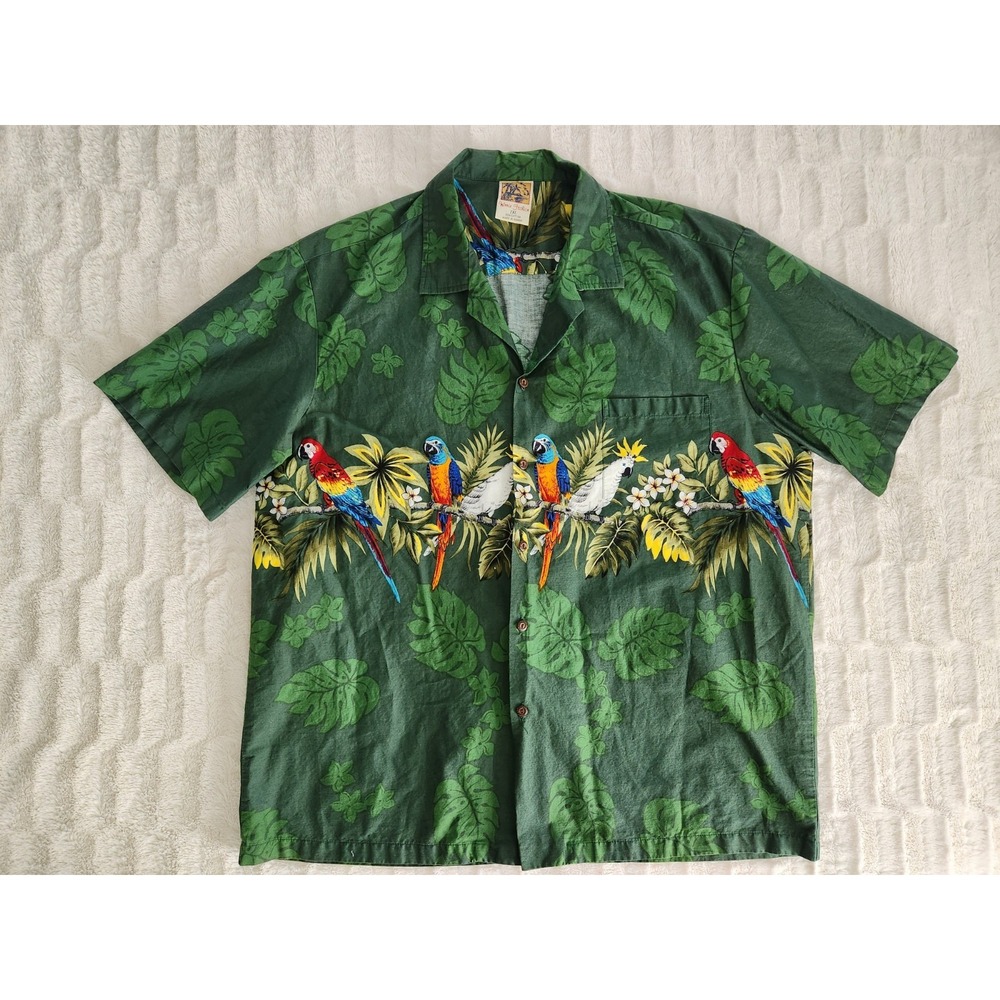 Winnie Fashion Cockatoo Parrot Button Front Hawaiian-Made Shirt Green SS 2XL